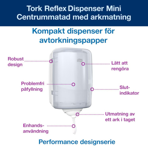 Dispenser för torkrullar | Tork M3 Reflex Mini | vit STO00201 - 6