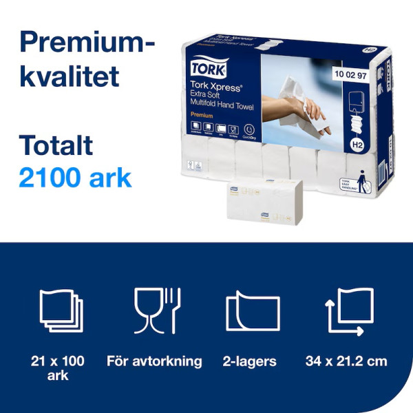 Pappershandduk 100/fp | 2-lag | Tork Pre H2 Xpress | vit | 21st STO00040 - 5