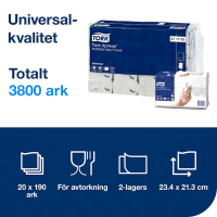 Pappershandduk 190/fp | 2-lag | Tork Uni H2 | vit | 20st SE200599