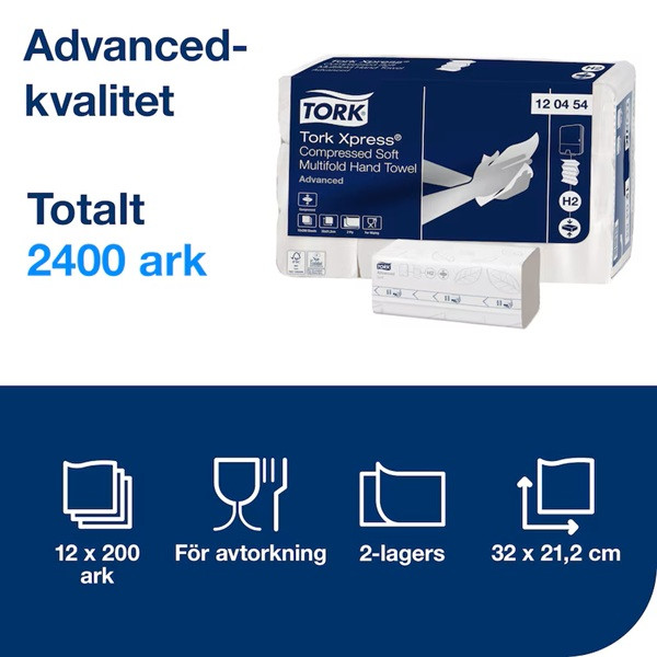 Pappershandduk 200/fp | 2-lag | Tork Adv H2 Xpress Compressed | vit | 12st SE200615 - 3