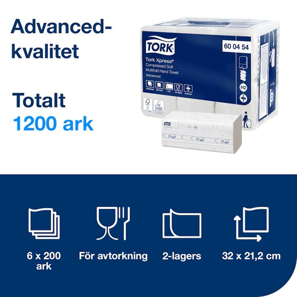 Pappershandduk 200/fp | 2-lag | Tork Adv H2 Xpress Compressed | vit | 6st SE200617 - 3