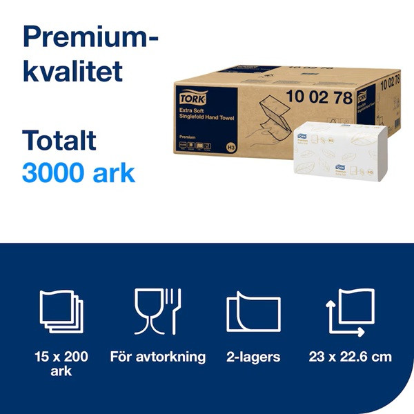 Pappershandduk 200/fp | 2-lag | Tork Pre H3 | vit | 15st SE200601 - 3