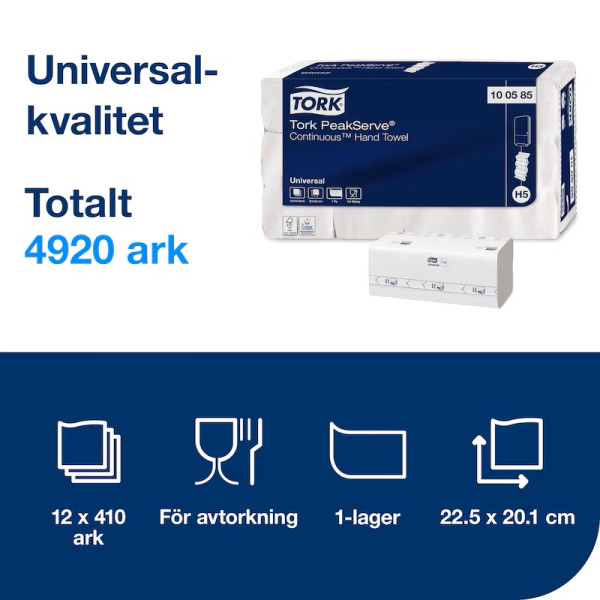 Pappershandduk 410/fp | 1-lag | Tork Uni H5 PeakServe | vit | 12st STO00082 - 4