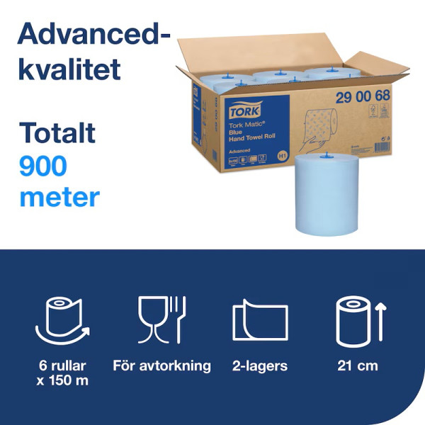 Pappershandduk på rulle 150m | 2-lag | Tork Adv H1 | blå | 6st STO00055 - 4