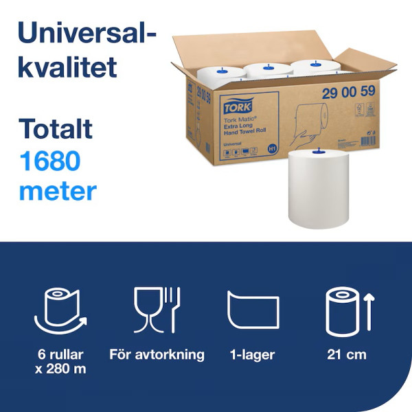Pappershandduk på rulle 280m | 1-lag | Tork Uni H1 | vit | 6st STO00048 - 4