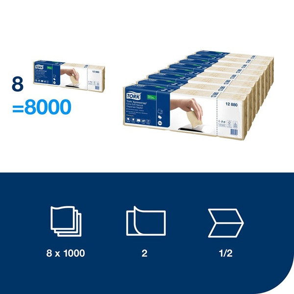 Servetter 1.000/fp | 2-lag | Tork Pre N4 | natur | 8st SE200267 - 3