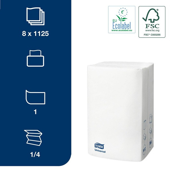 Servetter 1.125/fp | 1-lag | Tork Uni N4 | vit | 8st SE200250 - 3