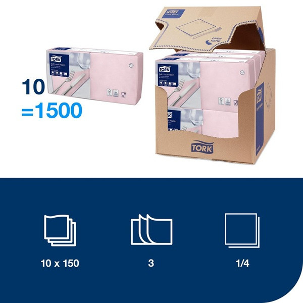 Servetter 150/fp | 3-lag | Tork Lunch | ljusrosa | 10st SE200296 - 2