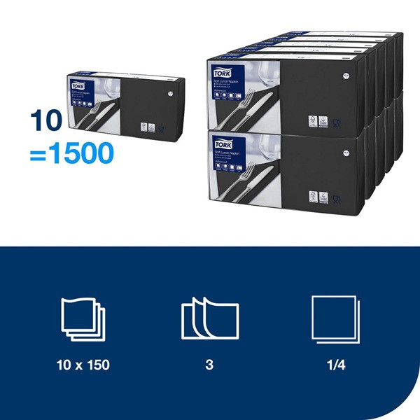 Servetter 150/fp | 3-lag | Tork Lunch | svart | 10st SE200281 - 2