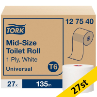 Toalettpapper 1-lag | 135m | Tork Uni T6 | vit | 27st SE200183