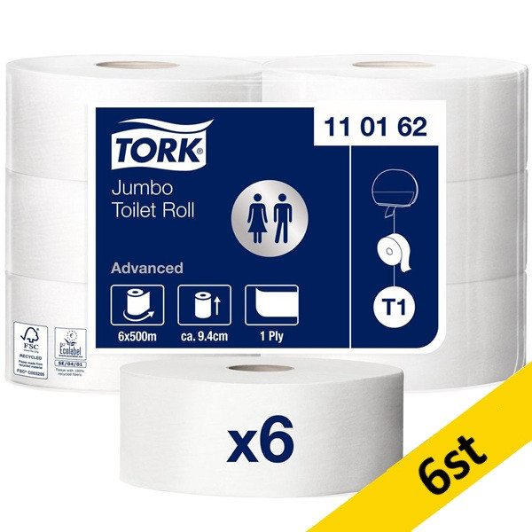 Toalettpapper 1-lag | 500m | Tork Uni T1 | vit | 6st SE200196 - 1