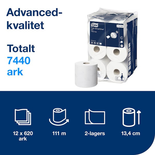 Toalettpapper 2-lag | 111m | Tork SmartOne T9 | vit | 12st STO00126 - 3