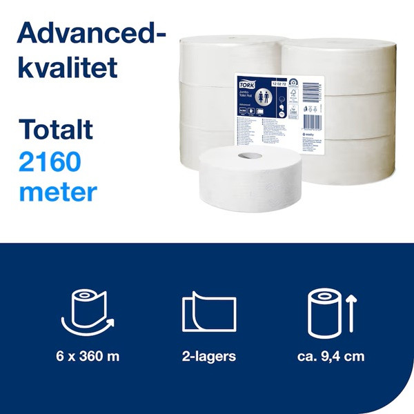 Toalettpapper 2-lag | 360m | Tork Jumbo T1 | vit | 6st STO00118 - 4