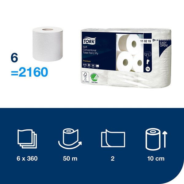 Toalettpapper 2-lag | 50m | Tork Pre T4 | vit | 6st SE200207 - 1