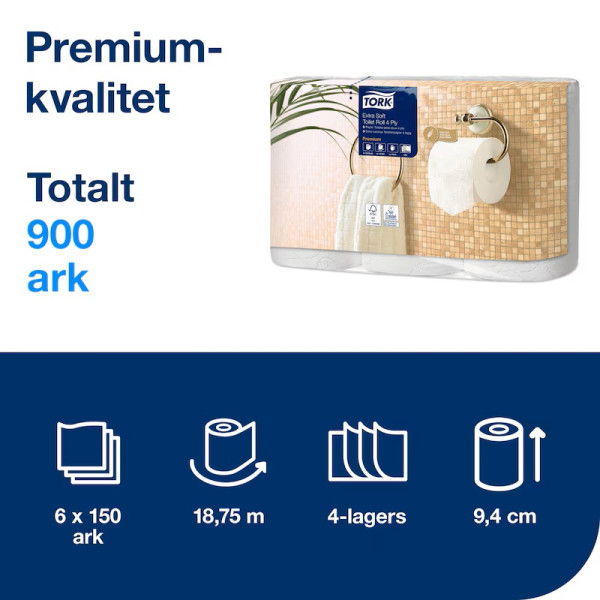 Toalettpapper 4-lag | 18m | Tork Pre T4 | vit | 6st STO05192 - 3