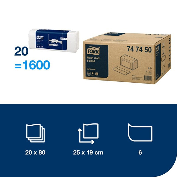 Tvättlapp 80/fp | 6-lag | Tork Adv | vit | 20st SE200112 - 2