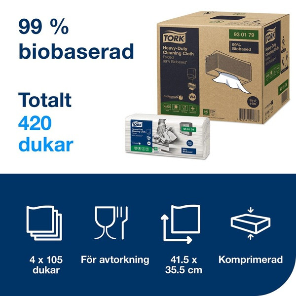 Torkduk 105/fp | Tork W4 | kraftig 99% biobaserad | vit | 4st SE200464 - 2