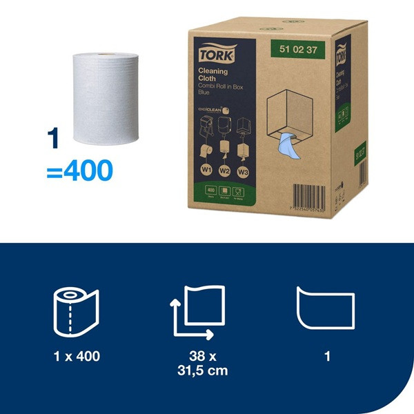 Torkduk på rulle | 400ark | Tork W1/2/3 | blå SE200470 - 2