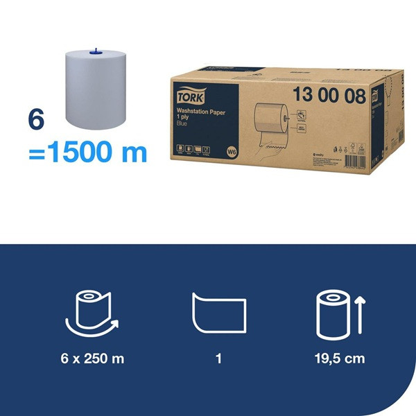 Torkrulle 1-lag | 250m | Tork Basic W6 | blå | 6st SE200155 - 2