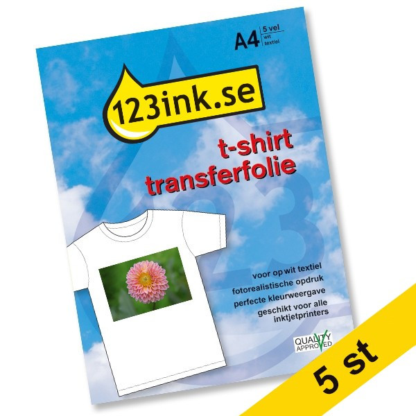 Transferpapper t-shirt A4 | white textiles | 123ink | 5 ark 060800 - 1