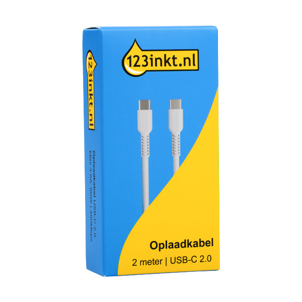 USB-C till USB-C kabel 2m | 60W | 123ink | vit 302267 - 2