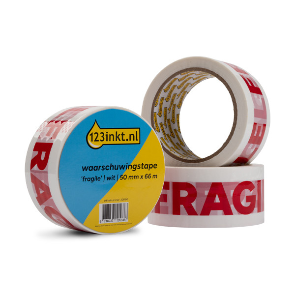 Varningstejp "Fragile" 50mm x 66m | 123ink | vit | 3st  301984 - 1