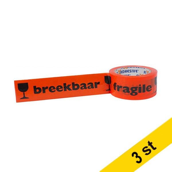 Varningstejp "Fragile" 50mm x 66m | 3st 200.130 206247 - 1