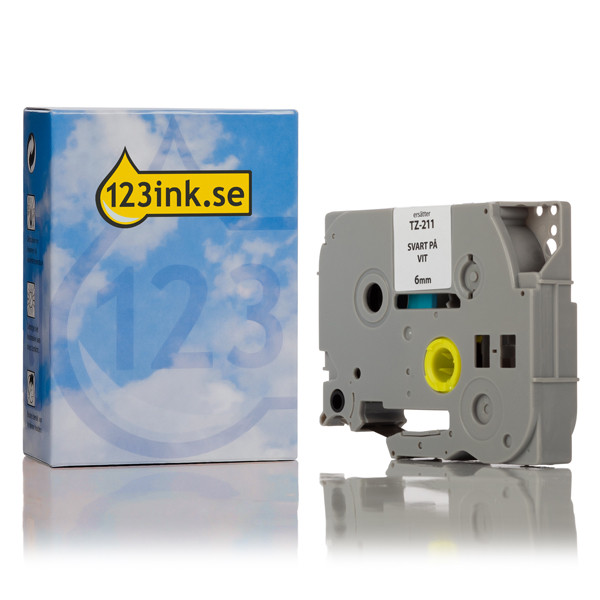 Varumärket 123ink ersätter Brother HSe-211 krympslang | svart text - vit märkband  | 6mm x 1.5m 088883 - 1