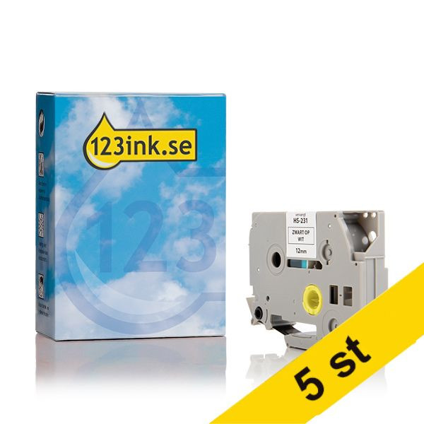 Varumärket 123ink ersätter Brother HSe-231 krympslang | svart text - vit märkband  | 12mm x 1.5m | 5st 650639 - 1
