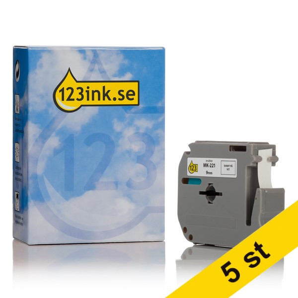 Varumärket 123ink ersätter Brother M-K221BZ | M-tape | svart text - vit tejp | 9mm x 8m | 5st  650538 - 1