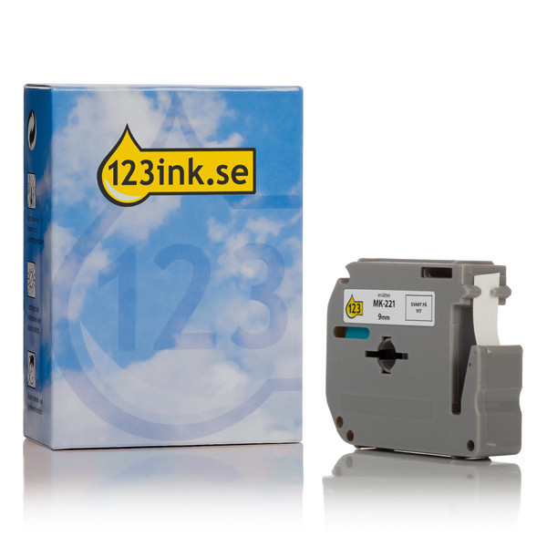 Varumärket 123ink ersätter Brother M-K221BZ | M-tape | svart text - vit tejp | 9mm x 8m MK221BZC 080601 - 1