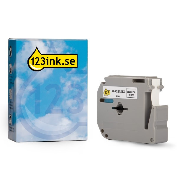 Varumärket 123ink ersätter Brother M-K221SBZ | M-tape | svart text - vit märkband  | 9mm x 4m 350561 - 1