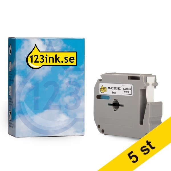 Varumärket 123ink ersätter Brother M-K221SBZ | M-tape | svart text - vit tejp | 9mm x 4m | 5st MK221SBZC 650707 - 1