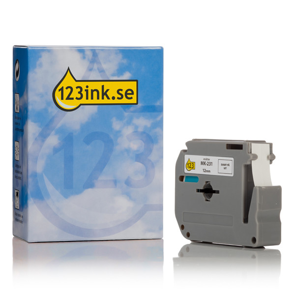 Varumärket 123ink ersätter Brother M-K231BZ | M-tape | svart text - vit tejp | 12mm x 8m MK231BZC 080603 - 1