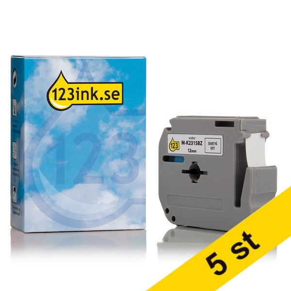 Varumärket 123ink ersätter Brother M-K231SBZ | M-tape | svart text - vit tejp | 12mm x 4m | 5st MK231SBZC 650691 - 1