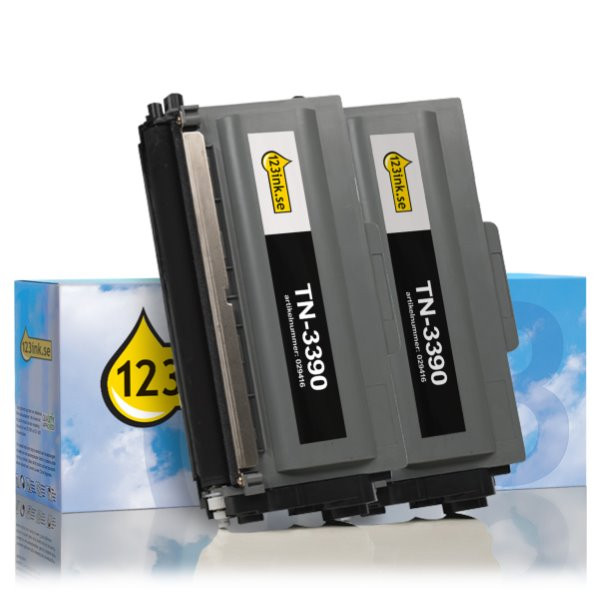 Varumärket 123ink ersätter Brother TN-3390 svart toner hög kapacitet 2-pack 132194 - 1