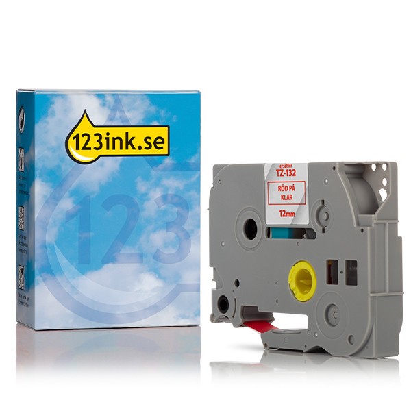 Varumärket 123ink ersätter Brother TZe-132 | röd text - transparent märkband  | 12mm x 8m 080617 - 1