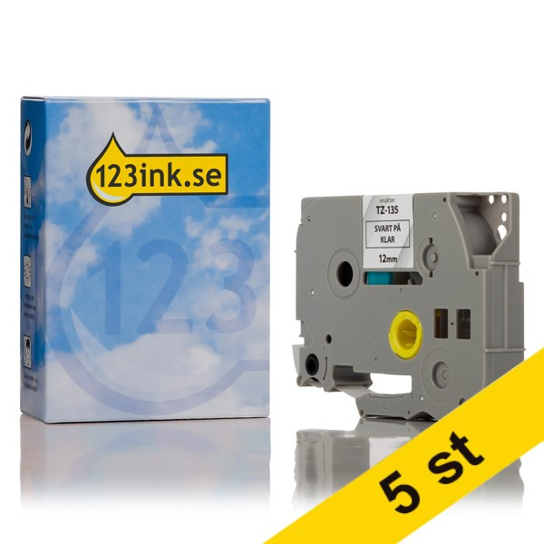 Varumärket 123ink ersätter Brother TZe-135 | vit text - transparent tejp | 12mm x 8m | 5st TZe135C 650630 - 1