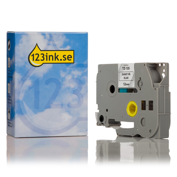 Varumärket 123ink ersätter Brother TZe-135 | vit text - transparent tejp | 12mm x 8m TZe135C 080399 - 1