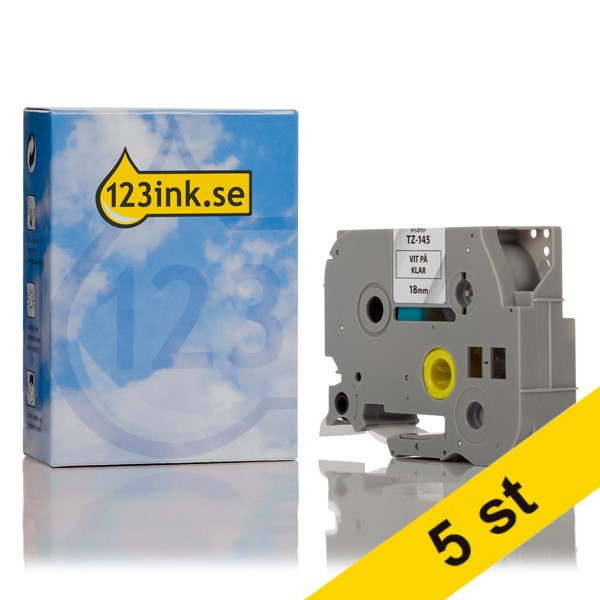 Varumärket 123ink ersätter Brother TZe-145 | vit text - transparent märkband  | 18mm x 8m | 5st 650680 - 1