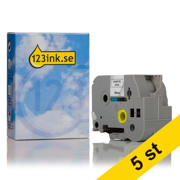 Varumärket 123ink ersätter Brother TZe-161 | svart text - transparent märkband  | 36mm x 8m | 5st 650659 - 1