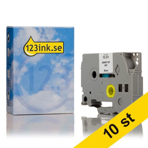 Varumärket 123ink ersätter Brother TZe-211 | svart text - vit märkband  | 6mm x 8m | 10st 650780 - 1