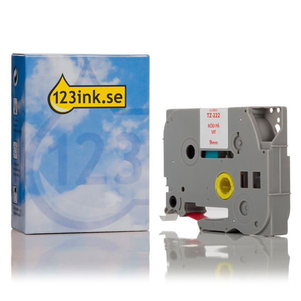 Varumärket 123ink ersätter Brother TZe-222 | röd text - vit märkband  | 9mm x 8m 080443 - 1