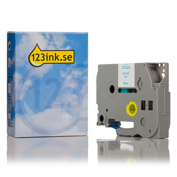 Varumärket 123ink ersätter Brother TZe-223 | blå text - vit tejp | 9mm x 8m TZe223C 080435 - 1