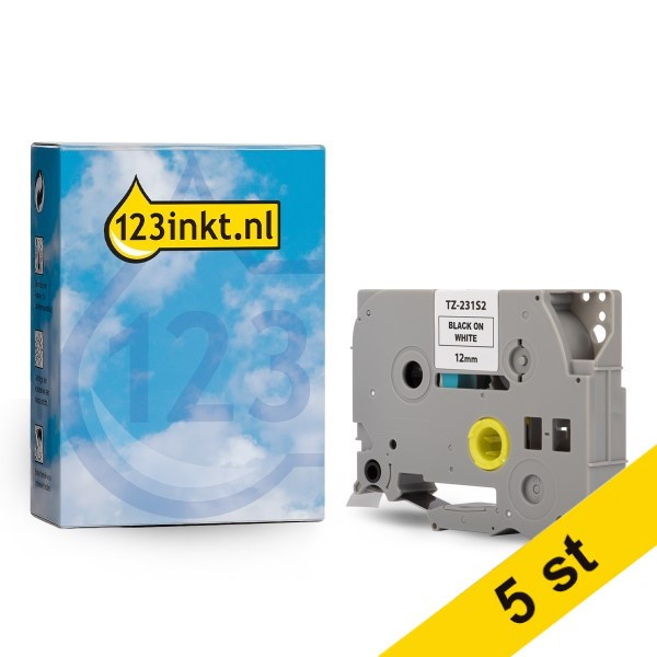 Varumärket 123ink ersätter Brother TZe-231S2 | svart text - vit märkband  | 12mm x 4m | 5st 650702 - 1