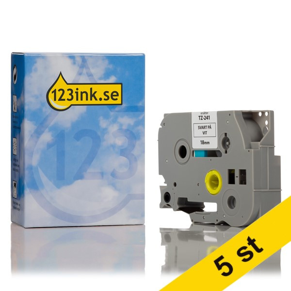Varumärket 123ink ersätter Brother TZe-241 | svart text - vit tejp | 18mm x 8m | 5st TZe241C 650528 - 1