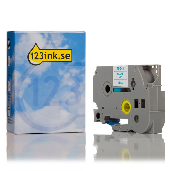Varumärket 123ink ersätter Brother TZe-243 | blå text - vit märkband  | 18mm x 8m 080447 - 1
