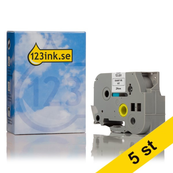 Varumärket 123ink ersätter Brother TZe-251 | svart text - vit märkband  | 24mm x 8m | 5st 650521 - 1