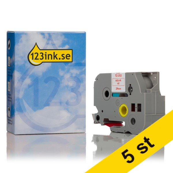 Varumärket 123ink ersätter Brother TZe-252 | röd text - vit märkband  | 24mm x 8m | 5st 650663 - 1