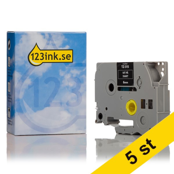 Varumärket 123ink ersätter Brother TZe-315 | vit text - svart tejp | 6mm x 8m | 5st TZe315C 650637 - 1